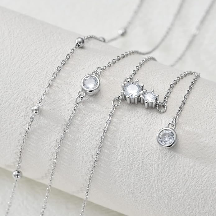 MONGAS Boho Layered Necklace Sterling Silver Triple 3 Stacked Vertical Bar Triangle Long Layering Necklaces Christmas Jewelry Gifts for Women