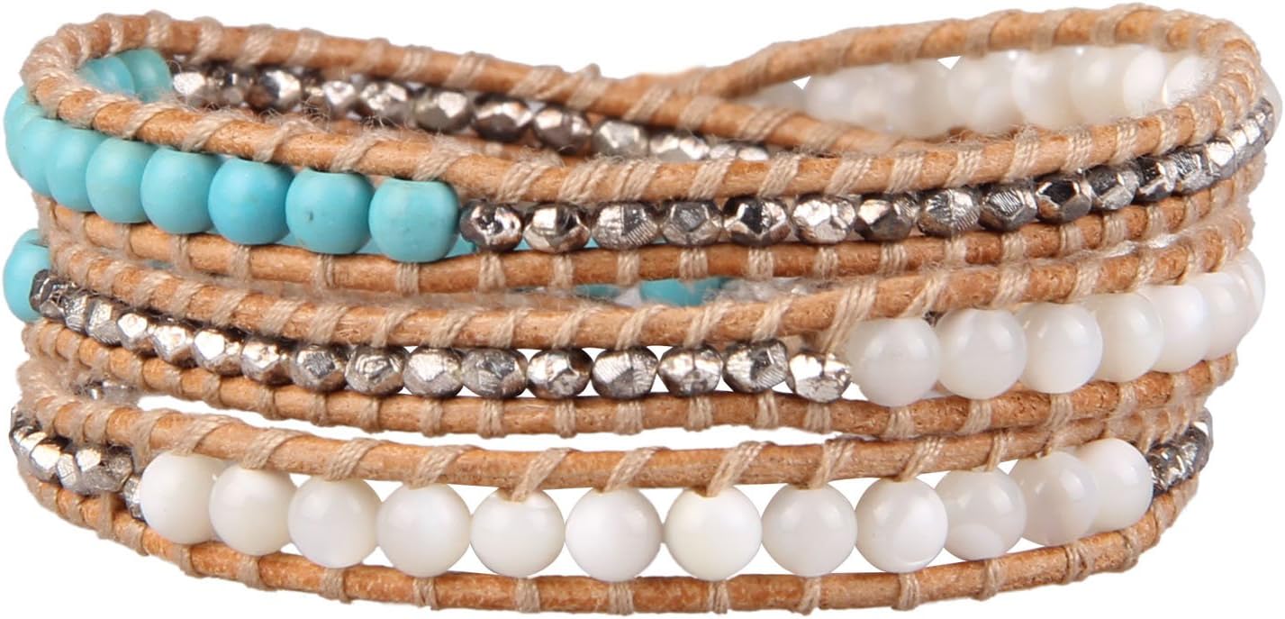 KELITCH New Star Turquoise Bracelets Love Silver Beads 3 Wrap Bracelet Women Shell Pearl Bracelets