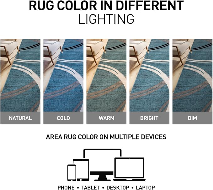 Rugshop Wavy Circles Modern Non-Shedding Living Room Oval Rug Blue 5' x 7'