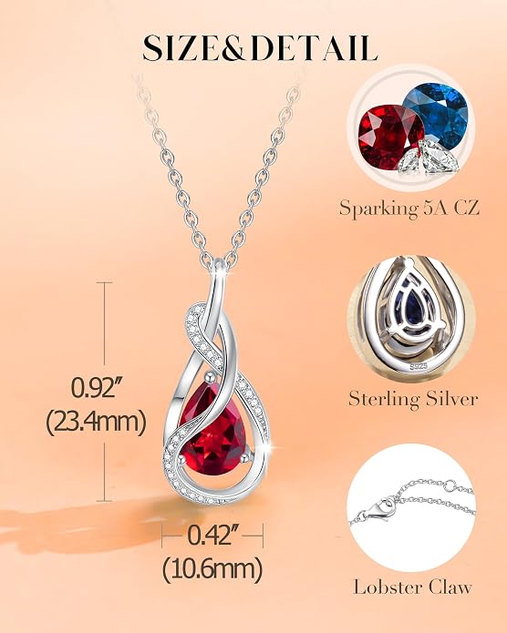 FANCIME TimelessTie Birthstone Necklace for Women White Gold Plated Sterling Silver Ribbon Design Jewelry Knot Pendant Fine Jewelry Gemstone Anniversary Birthday Graduation Mothers Day Gifts for Women Wife Mother Her