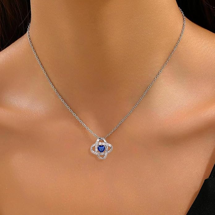 Birthstone Necklace for Women, S925 Sterling Silver Jewelry Gifts, White Gold Plated Love Knot Pendant, Anniversary Birthday Vanlentine Day's Gifts for Grandma, Wife, Mom and Sister