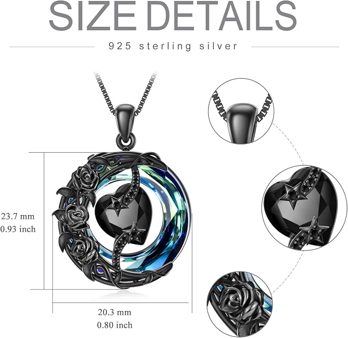TOUPOP Birthstone Necklace 925 Sterling Silver Moon and Star Pendant Celtic Moon Jewelry with Blue Crystal Anniversary Birthday Gifts for Women Mom Wife Her