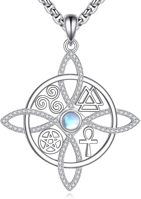 YAFEINI Sterling Silver Witches Knot Pendant Necklace - Celtic Cross Witch Jewelry Amulet Gifts for Women