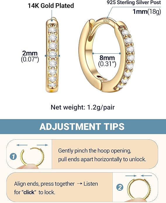 PROSTEEL Hoop Earrings for Women, Huggie Hoop with 925 Sterling Silver Post, 8/10/12/14/16/18/20mm Small Huggie Hoops, 14K Gold Plated/Silver/Black/Rose Gold Hypoallergenic Earrings Jewelry