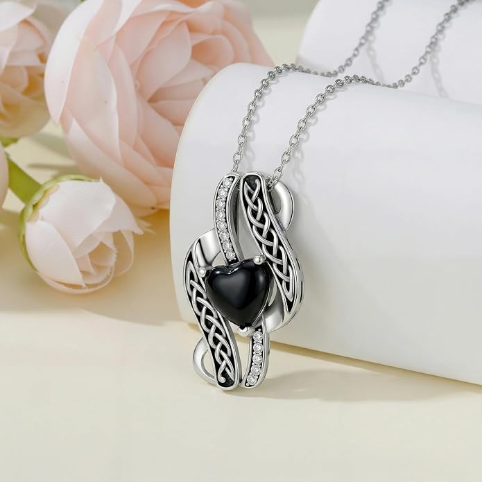 PELOVNY Celtic Knot Necklaces for Women 925 Sterling Silver Gemstone/Birthstone Teardrop Infinity Necklace Irish Celtic Pendant Jewelry Gifts for Mom Daughter Wife