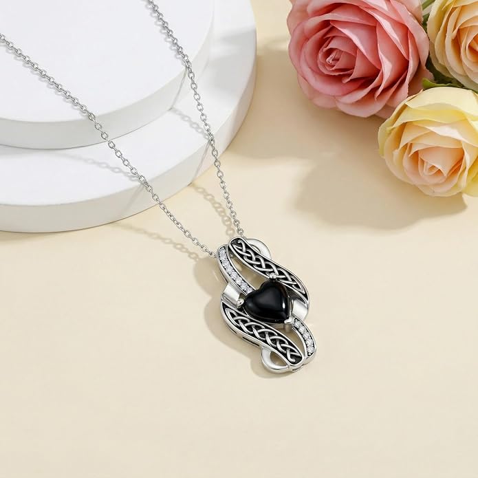 PELOVNY Celtic Knot Necklaces for Women 925 Sterling Silver Gemstone/Birthstone Teardrop Infinity Necklace Irish Celtic Pendant Jewelry Gifts for Mom Daughter Wife