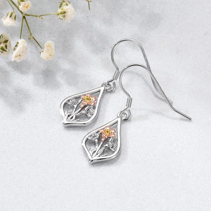 WINNICACA Sterling Silver Dangle Drop Earrings for Women Mom Flower Leverback Earrings Jewelry Christmas Anniversary Birthday Gifts