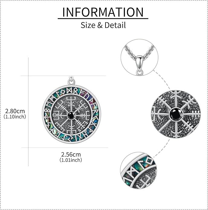 Compass Thor Hammer Necklace Sterling Silver Viking Compass Mjolnir Jewelry Gift for Men