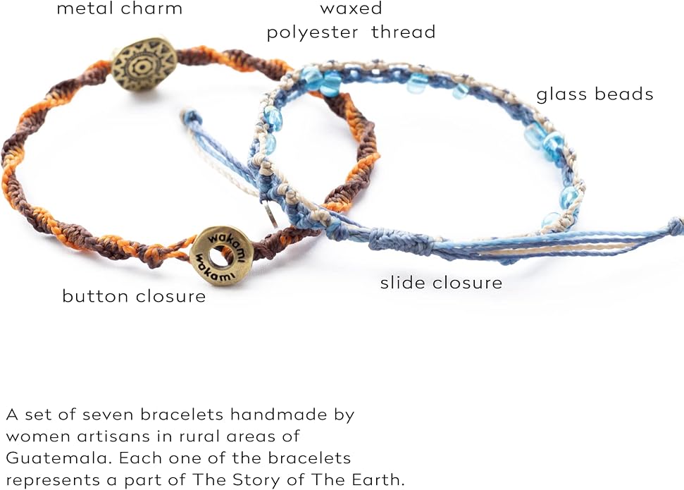 Wakami Earth Charm Bracelet Stack | Braided Beaded Stackable Bracelets for Women | Waterproof Fair Trade Handmade Boho Jewelry for Women and Men