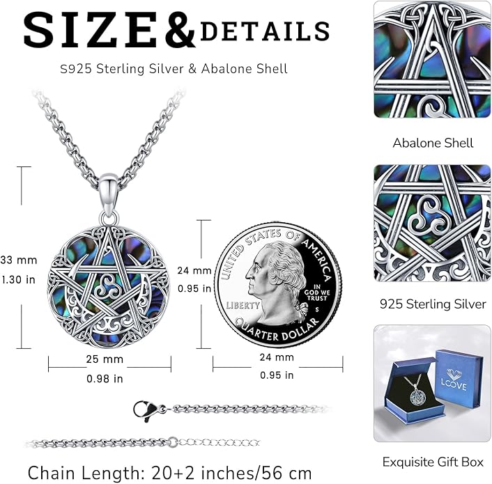 Pentagram Necklace Sterling Silver Triple Moon Goddess/Celtic Knot Witches Knot/Ankh/Sun and Moon/Hecate/Lilith/Santa Muerte/Tetragrammaton Pendant Necklace Pagan Wiccan Magic Egyptian Amulet Jewelry for Women Men