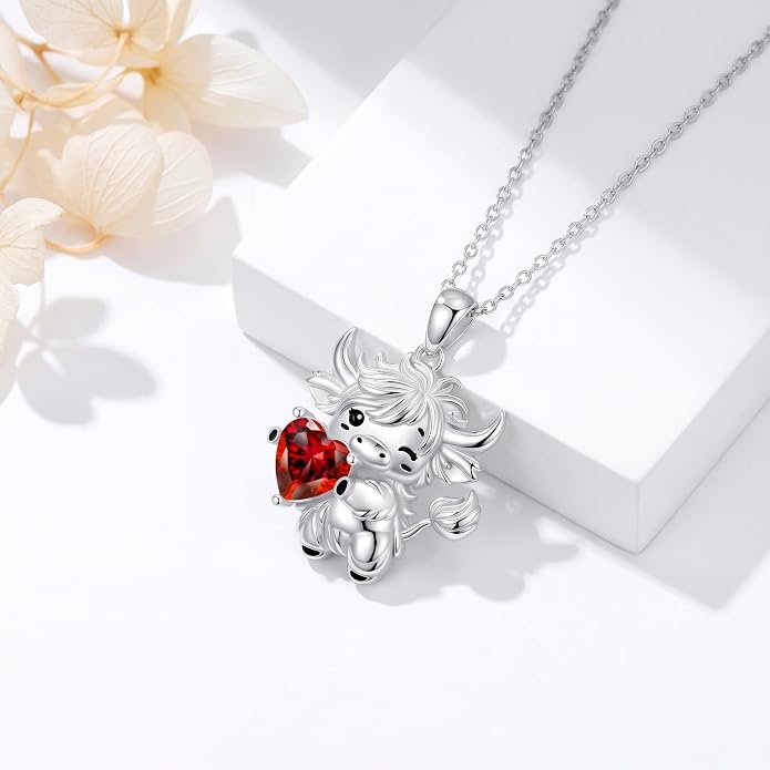 PELOVNY Teddy Bear Necklace for Women 925 Sterling Silver Bear/Highland Cow/Fox/Cat/Axolotl Birthstone Necklace Christmas Birthday Jewelry Gifts for Mom Daughter Wife Sister