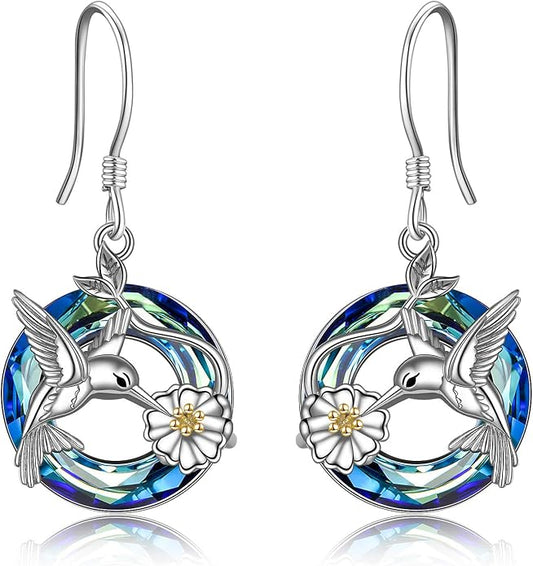 POPLYKE Dragonfly Butterfly Hummingbird Sunflower Earrings 925 Sterling Silver Abalone Shell Moonstone Leverback Earrings Jewelry