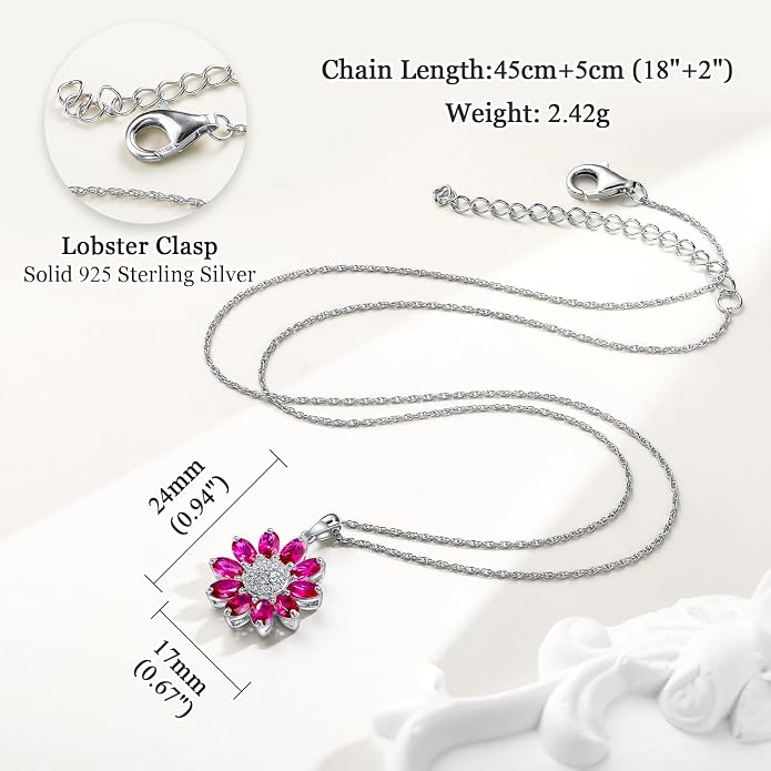 Dainty Sunflower Necklace 925 Sterling Silver Flower Pendant Necklaces for Women Birthstone Anniversary Jewelry