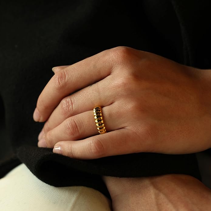 espere Iconic Dome Ring in Gold | 14K Gold Sterling Silver Ribbed Band | Gold Bold Band Ring