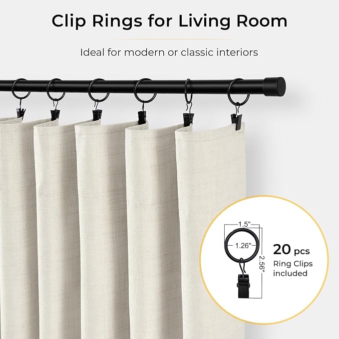 INOVADAY 100% Blackout Curtains for Bedroom, Beige White Black Out Curtains 84 Inch Long, Clip Rings Linen Blackout Drapes, Thermal Insulated Room Darkening for Living Room, 2 Panels - W50xL84