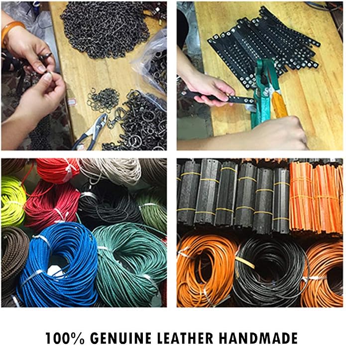 Mens Genuine Leather Bracelet - Handmade Adjustable Leather Cuff Bracelet punk Style leather wrap Wristband for Men