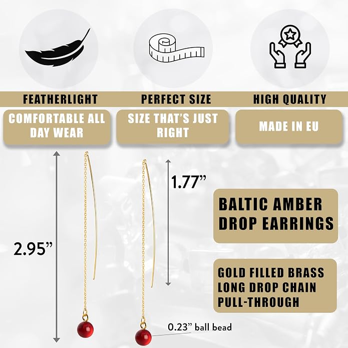 Pull-Through Earrings, Amber Jewelry, Faceted Sparkling Amber Earrings - Parent
