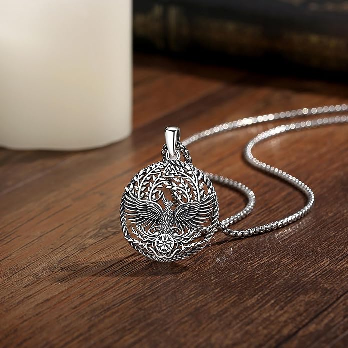 925 Sterling Silver Viking Wolf Mjolnir Necklace for Men Women, Viking Runes Wolf Tooth Witch Celtic Knot Amulet Protection Pendant Nordic Norse Mythology Jewelry Gift for Men Women
