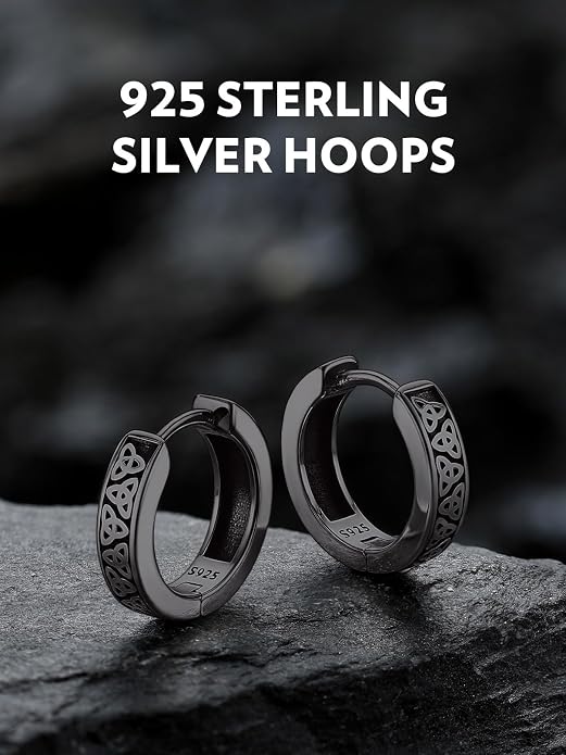 Bandmax 925 Sterling Silver Black Huggie Hoop Earrings 10mm Small Hypoallergenic Cartilage Piercing Jewelry for Women Men Gift