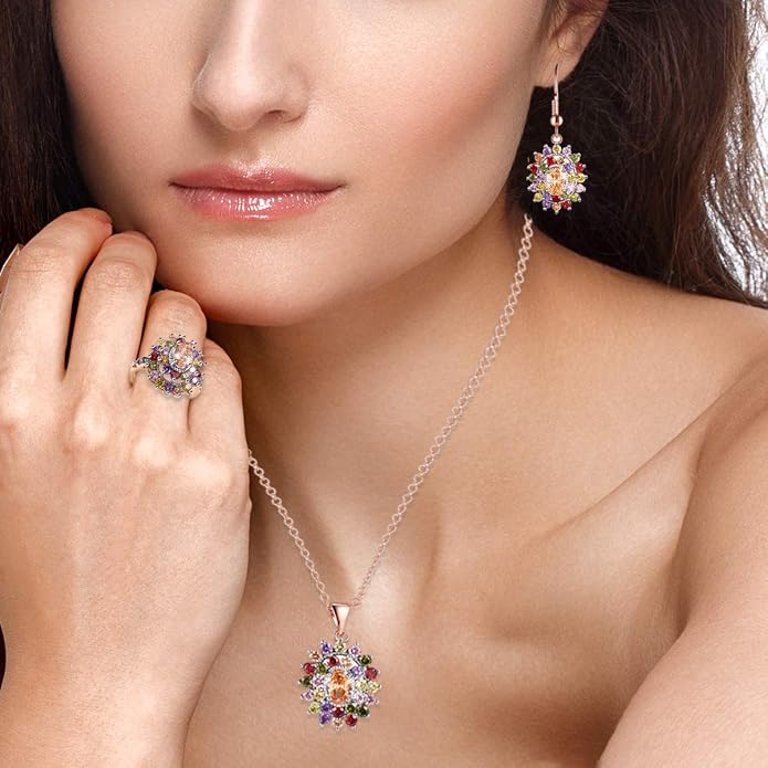 JIANGYUE Multicolor Cubic Zirconia Ring Rhodium Rose Gold Plated Multi-Stone Ring for Women Fashion Jewelry