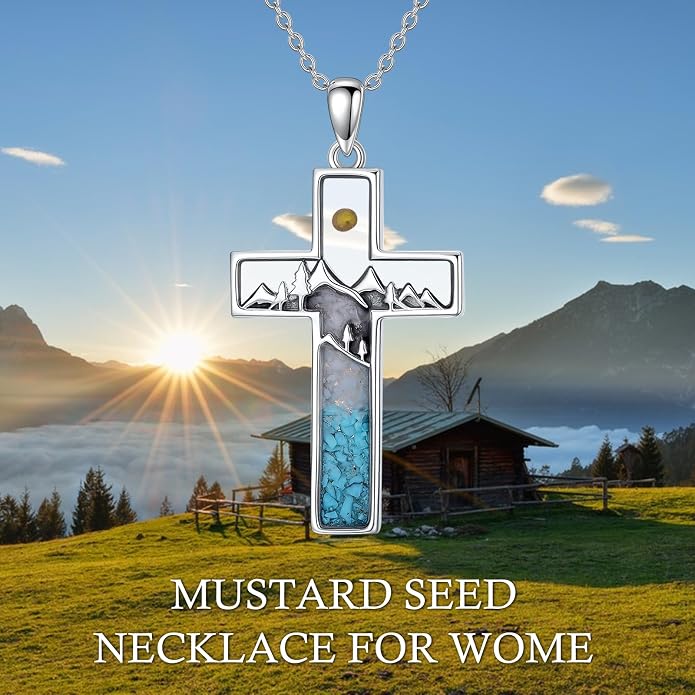 HPQQ Cross Necklace 925 Sterling Silver Turquoise Tree of Life Celtic Knot Cross Pendant Jewelry Mother's Day Gifts for Women