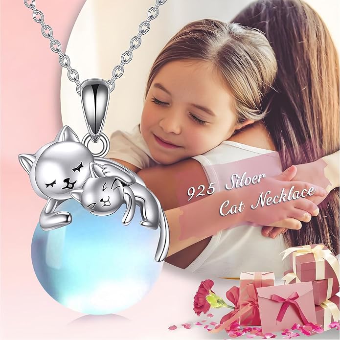Cat Necklace Sterling Silver Cat Zircon Pendant Gothic Jewelry for Women Animal Lovers Gifts