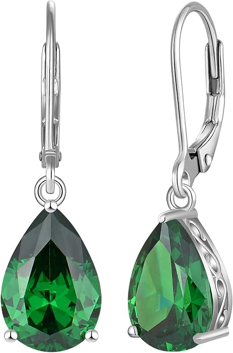 YL Solitaire Dangle Drop Earrings Teardrop Leverback Earrings Brass 8X12 MM Birthstone Jewelry for Women