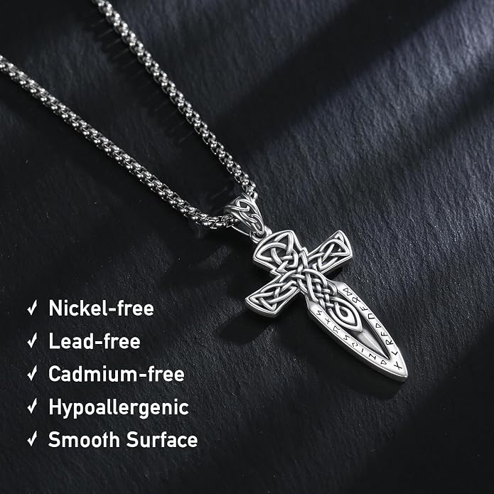 Viking Necklace for Men 925 Sterling Silver Norse Mythology Talisman Jewelry Gifts with 22"+2" Rolo Chain