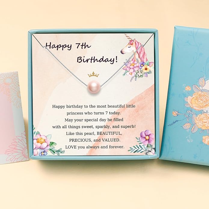 Sereney Sterling Silver Birthday Gifts for Girls Women, Pearl Necklace as 7 9 10 11 13 15 16 18 21 30 40 50 60 Year Old Birthday Gifts, Single Pearl Necklace as Bday Gifts for Friends