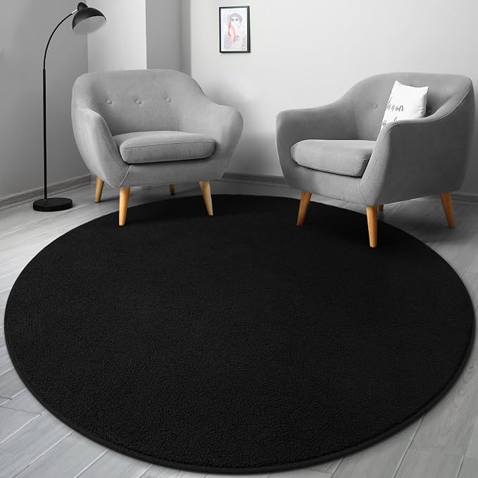 Gifeas Ultra Soft Round Area Rugs for Living Room Bedroom, 6x6 Feet Black Thickened Memory Foam Modern Indoor Circle Carpets, Non-Slip Comfy Circular Rug for Boys Girls Nursery Room Home Decor