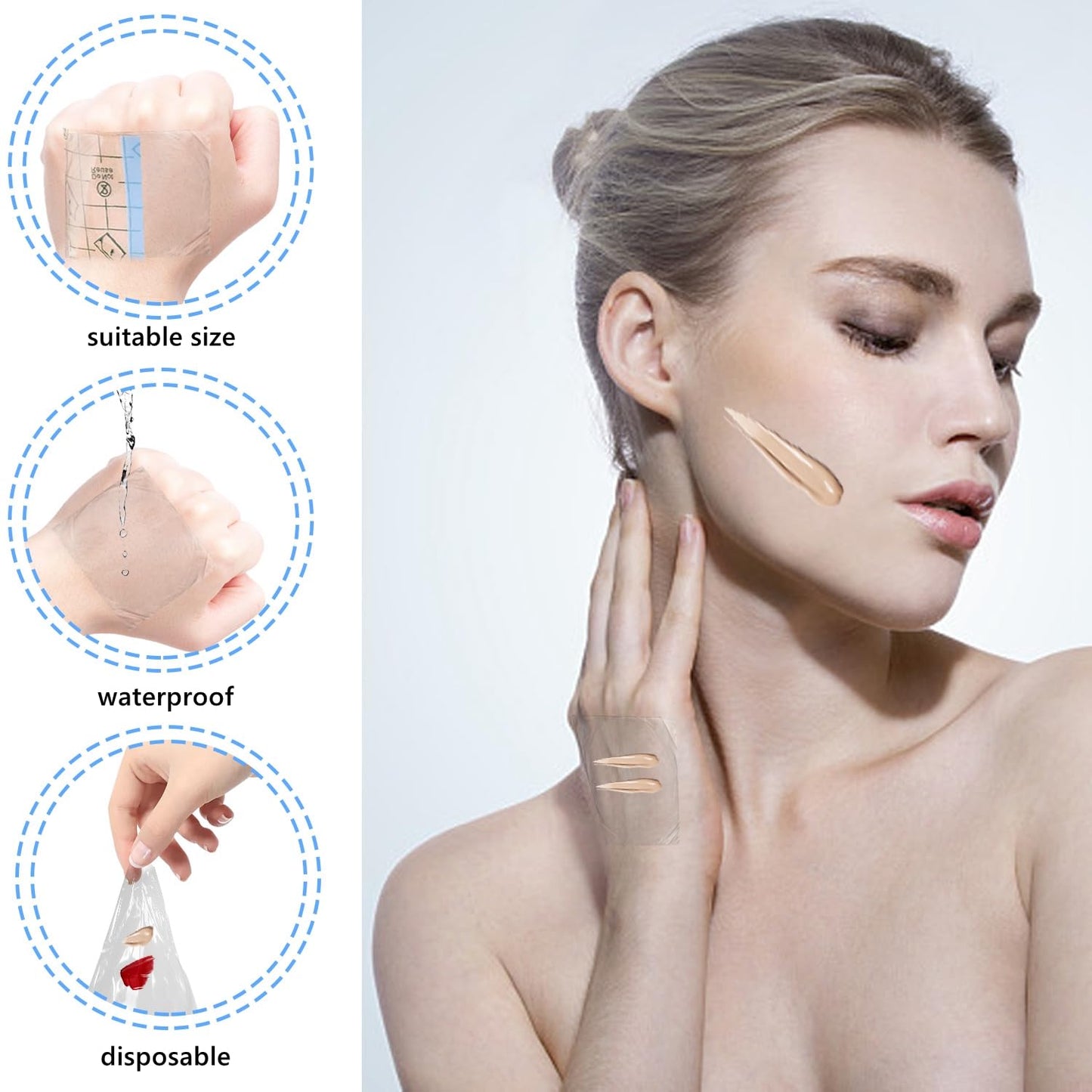 150 Pieces Makeup Hand Palette, Disposable Cosmetics Mixing Palette Foundation Mixing Tray Adhesive Waterproof Transparent Palettes for Makeup Art (2.36 X 2.36 Inch)