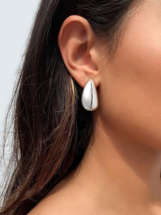 KeyStyle Chunky Gold Hoop Earrings for Women Trendy, Stainless Steel TearDrop Hoops Earring, Lightweight Water Drop Ear Jewerly