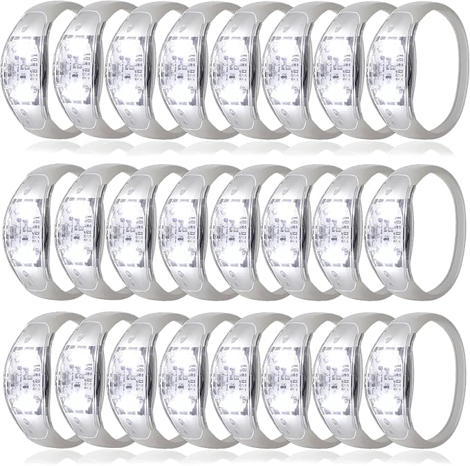 24 Pcs LED Glow Bracelets Sound Activated Bracelet Glow Bracelets with Flashing LED Strobe for Wedding,Carnival,Concerts , Night Events, Rave, Game Prizes, Birthday Party Favor (white)