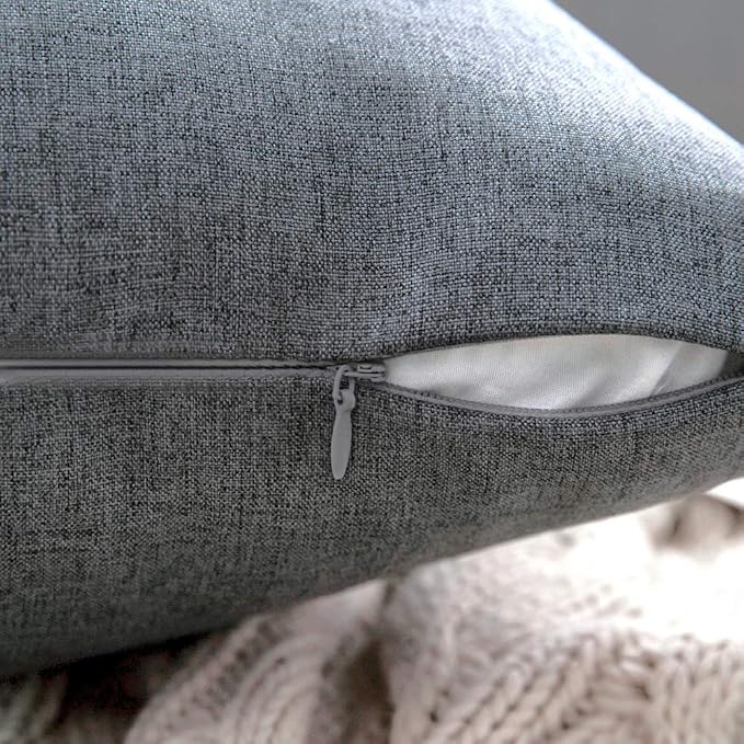 MIULEE Pack of 2 Decorative Outdoor Solid Waterproof Throw Pillow Covers Faux Linen Garden Farmhouse Cushion Cases for Patio Tent Balcony Couch Sofa 18x18 Inch Dark Grey