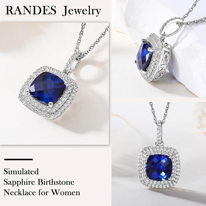 Birthstone Necklace for Women 925 Sterling Silver Cushion/Pear Cut Created Gemstone Halo Pendant Necklace Birthstone Jewelry
