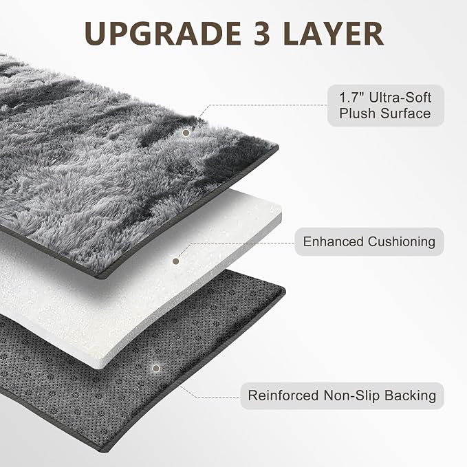 9x12 Extra Large Area Rugs for Living Room, Shaggy Non-Slip Tie-Dyed Rugs for Bedroom Kids Playroom Dorm Room, High Pile Ultra Soft Carpet, Grey