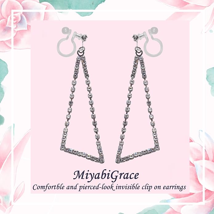 Dangle Silver Invisible Clip On Earrings for Women Not Pierced Gold Crystal Rhinestone Comfortable Hoop Fringe Long Chain Clip On Earrings