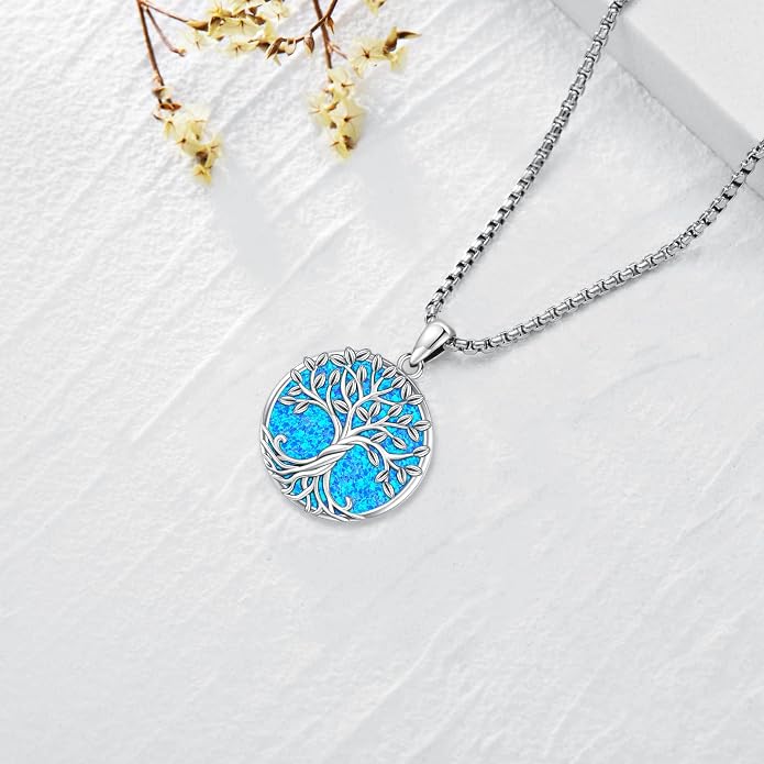 Tree of Life Necklace for Women Sterling Silver Celtic Moon Tree Moonstone Turquoise Pendant Heart Family Tree Necklace for Mother Daughter Sister Gifts