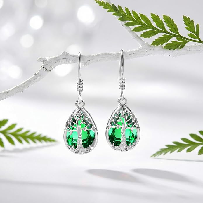 Eusense Sterling Silver Dangle Earrings for Women Tree of Life Animals Moonstone Turquoise Leverback Earrings Jewelry Gifts