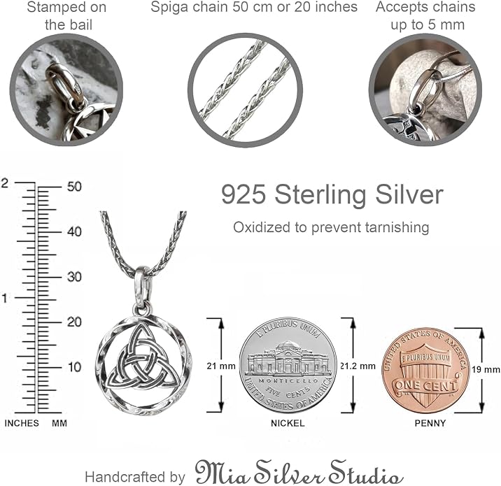 925 Sterling Silver Celtic Knot Necklace - Triquetra Necklace Trinity Knot Pendant - Protection Love Amulet - Irish Pagan Wiccan Jewelry for Women Men - Handmade