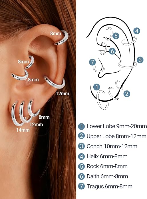 PROSTEEL Hoop Earrings for Women, Huggie Hoop with 925 Sterling Silver Post, 8/10/12/14/16/18/20mm Small Huggie Hoops, 14K Gold Plated/Silver/Black/Rose Gold Hypoallergenic Earrings Jewelry