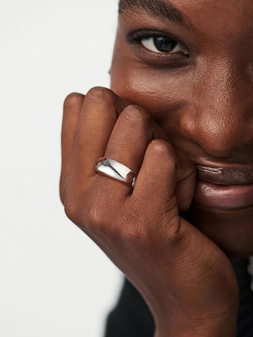 U7 Chunky Gold Dome Rings for Women, Stainless Steel/18KGold Plated/Black Statement Ring Non Tarnish Women Rings, Size 7-12