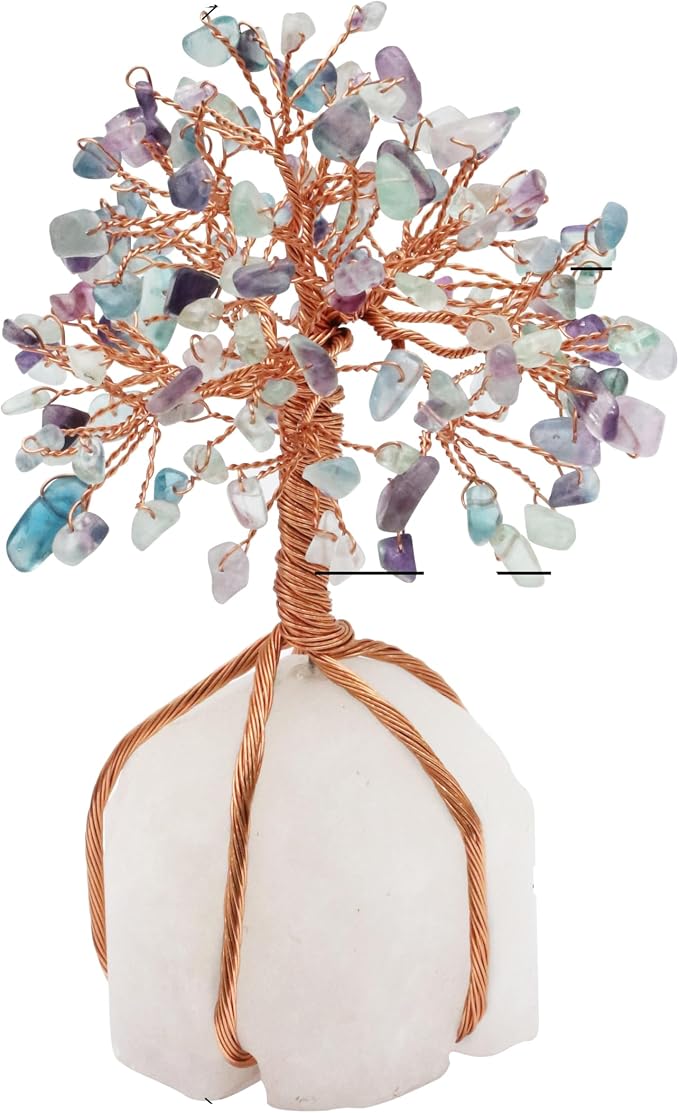 Crocon Fluorite Crystal Tree of Life - Natural Quartz Stone Base, Gemstone for Positive Energy, Feng Shui Decor - Chakra, Copper Wire Money Bonsai, Healing Stones, Luck Gem - Spiritual Gift