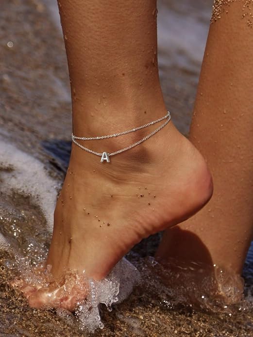 FaithHeart Initial Ankle Bracelets for Women, Waterproof 14k Gold Plated Initial Anklets Non Tarnish Stainless Steel Cute Layered Anklet Summer Beach Jewelry