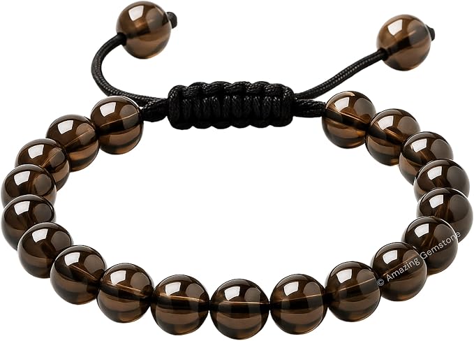 Amazing Gemstone Smoky Quartz Bracelet for Women Men's Gifts - Protection Healing Crystal Bracelet - 8mm Gemstone Beaded Adjustable Bracelet
