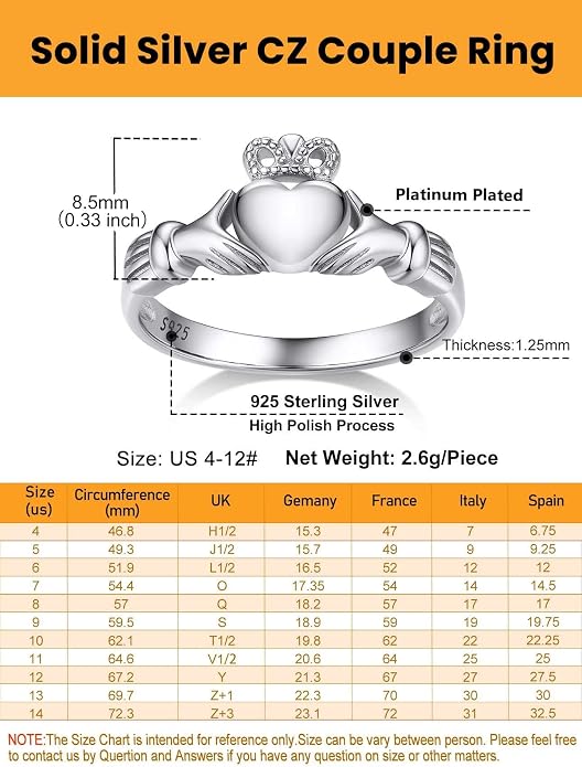 Bestyle 925 Sterling Silver Ring for Women, Minimalist Claddagh Ring Celtic Knot Ring for Women, Irish Promise Wedding Band, Gold/Rose Gold Vermeil Women Band Ring, Stackable, Gift for Her