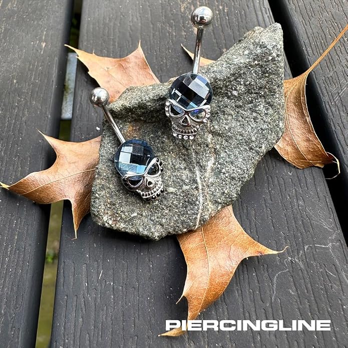 PIERCINGLINE surgical steel Skull - belly button ring surgical steel piercing - new version with improved durability