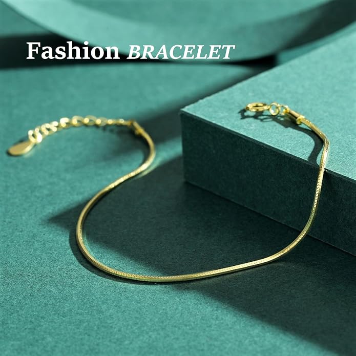 Dainty Gold Plated Sterling Silver Adjustable Bracelets for Women Cute Tiny Snake Bone Chain Bracelet Minimalist Handmade Tarnish Free Jewelry Gift