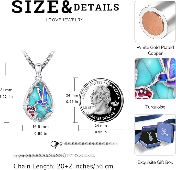 Turquoise/Amethyst/Moonstone/Black Onyx Tree of Life Necklace for Women Hummingbird Necklaces White Gold Plated Copper Jewelry