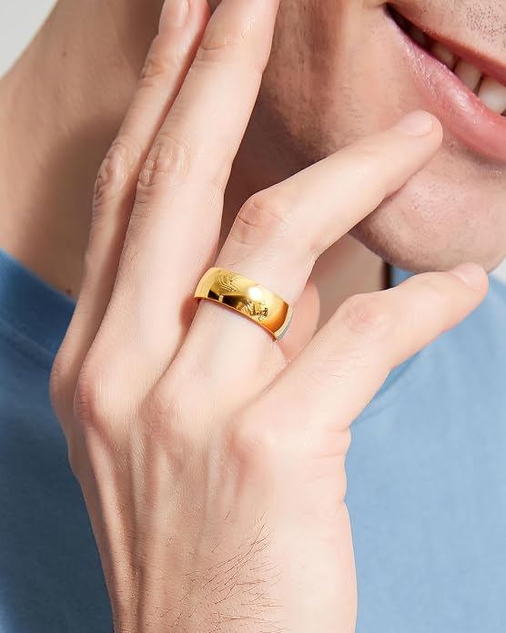 TIGRADE Titanium Ring 2mm 4mm 6mm 8mm 18k Gold Plated Wedding Band in Comfort Fit Dome Polished for Men Women Size 3-14